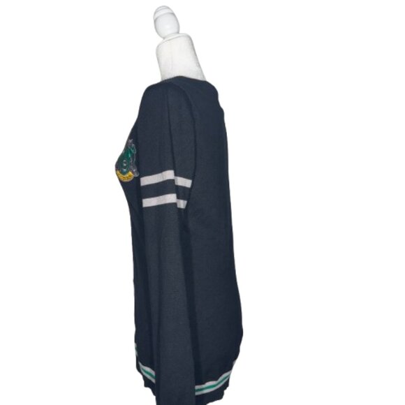 Harry Potter Slytherin V-Neck Long Sleeve Black Gray Knit Cardigan Sweater Med - Picture 4 of 7
